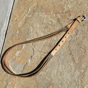 Y2K Tan + Brown Leather Woven Center Split Double Belt